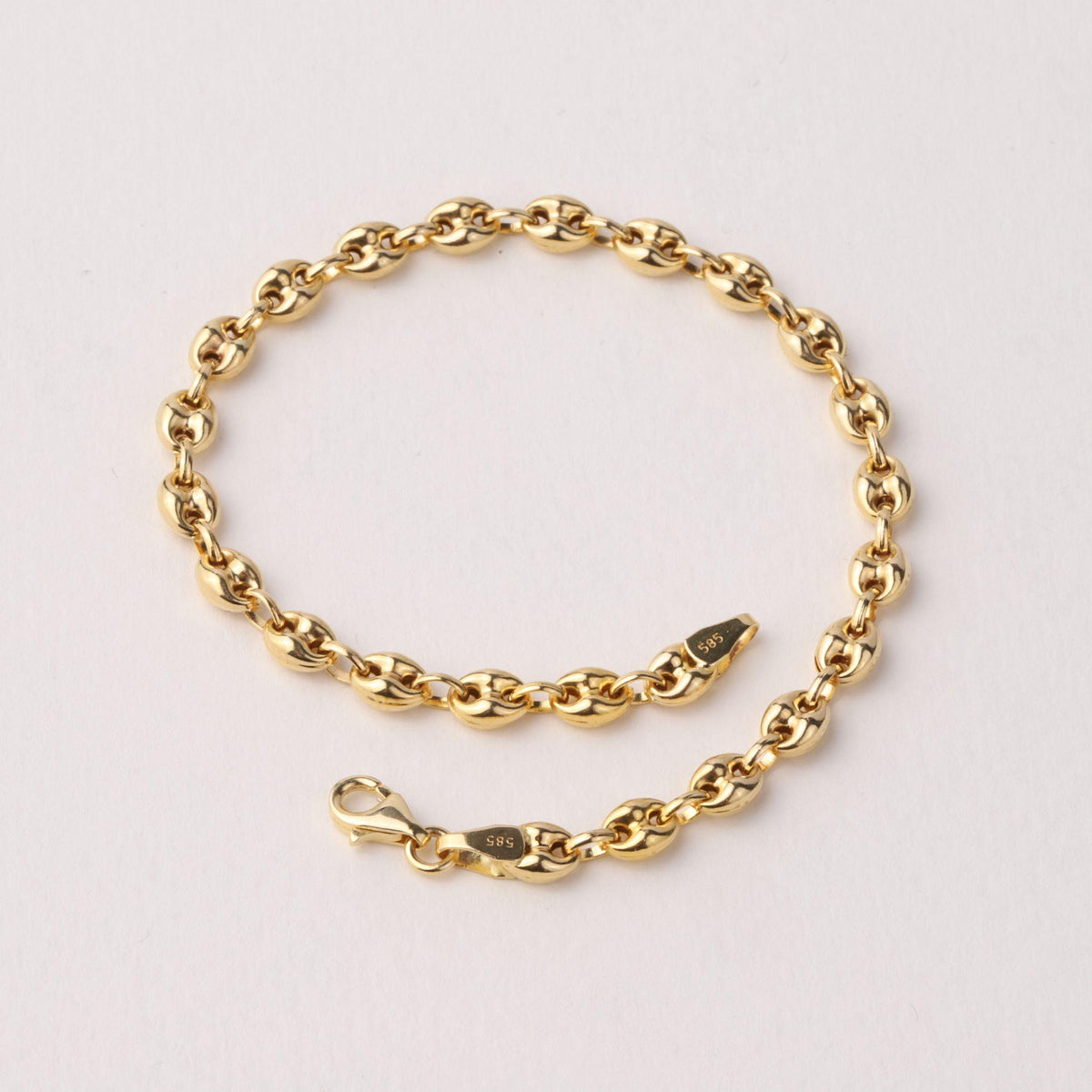14K Gold 4.5mm Mariner Chain Bracelet, Puffed Anchor Link Bracelet, Nautical Gold Jewelry, Stackable Statement Bracelet, Gift for Her