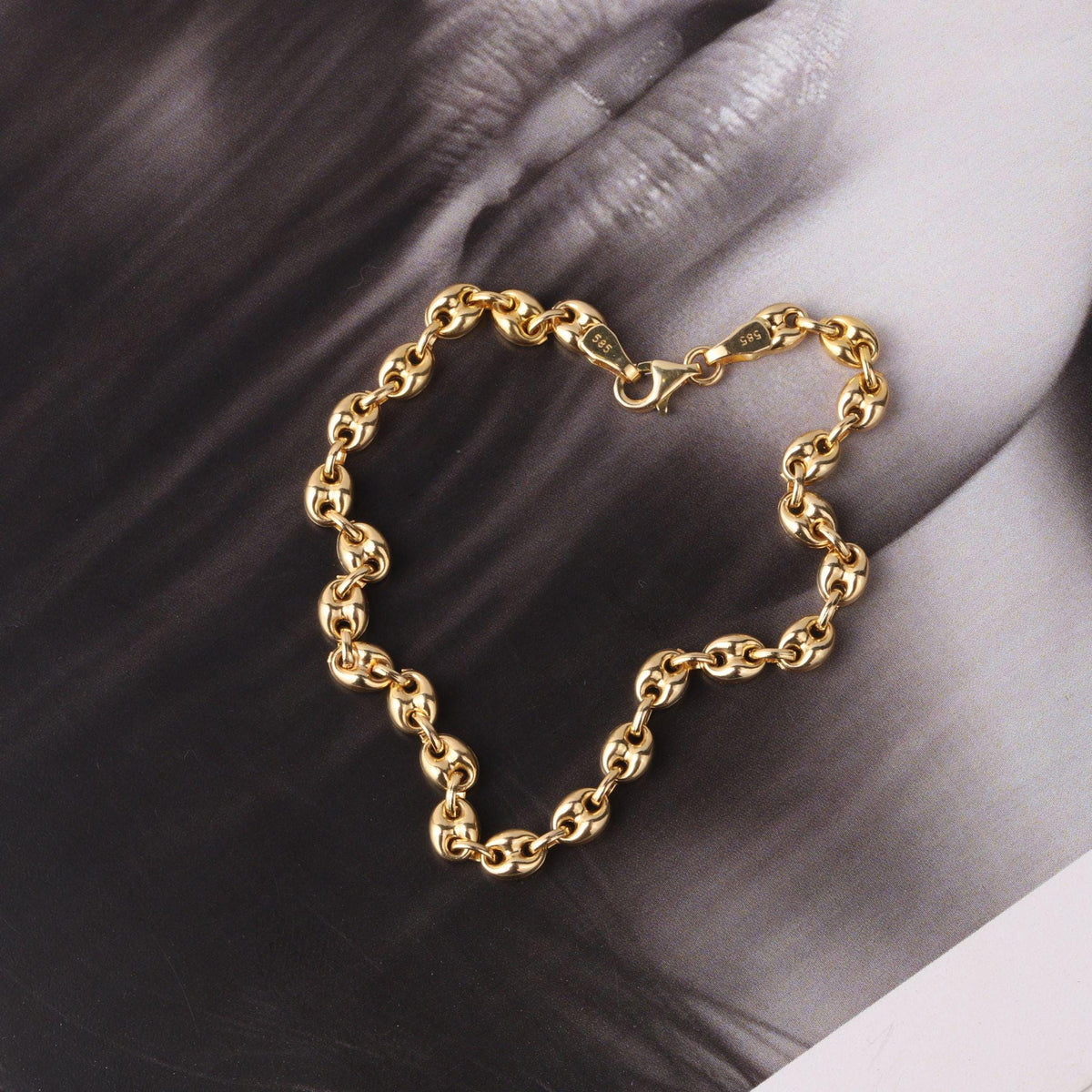 14K Gold 4.5mm Mariner Chain Bracelet, Puffed Anchor Link Bracelet, Nautical Gold Jewelry, Stackable Statement Bracelet, Gift for Her