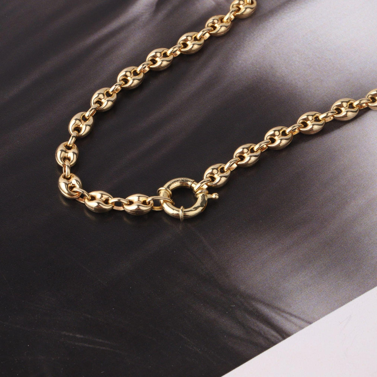 14K Gold 4.5mm Mariner Chain Bracelet, Puffed Anchor Link Bracelet, Nautical Gold Jewelry, Stackable Statement Bracelet, Gift for Her