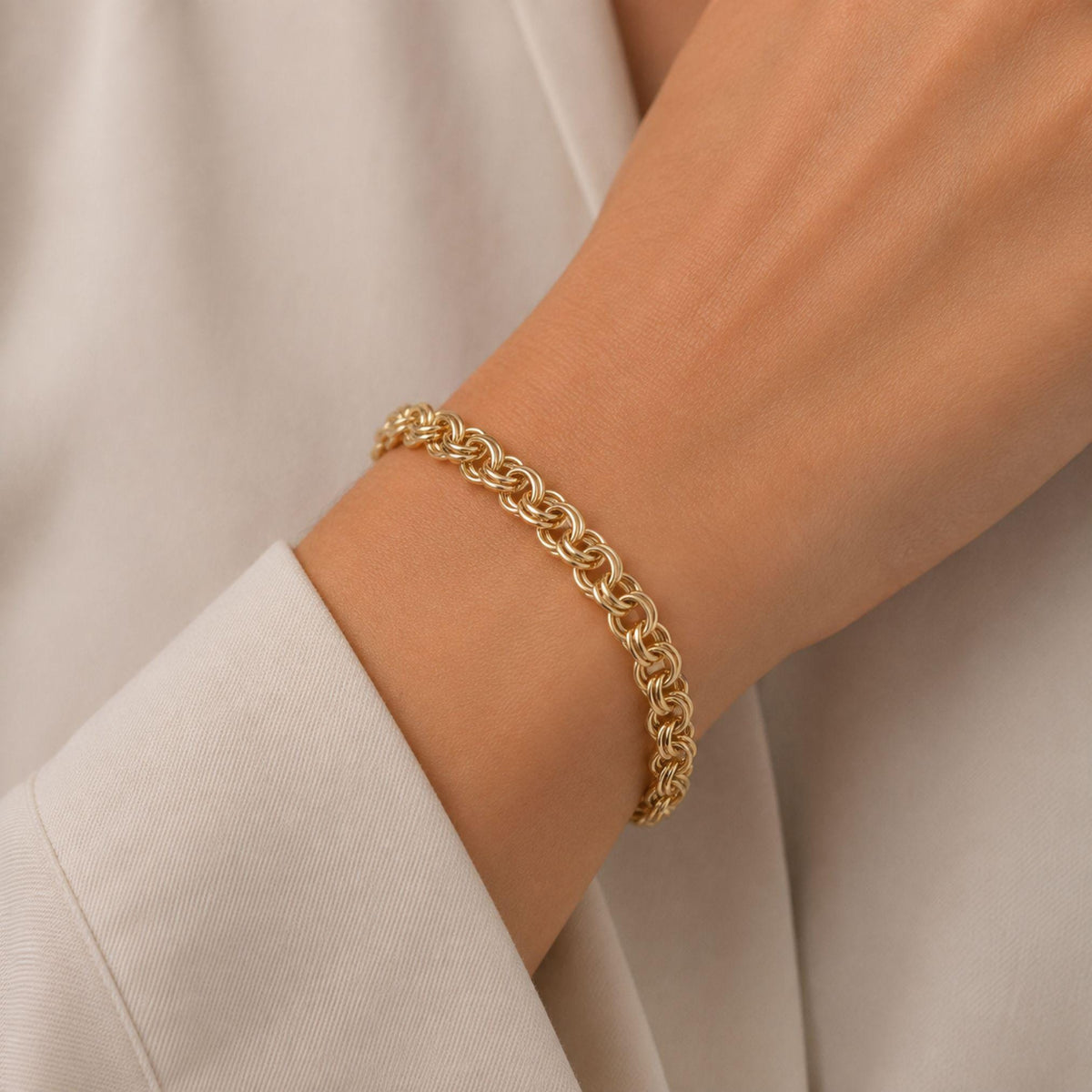 14K Gold 6mm Double Rolo Chain Bracelet, Chunky Round Link Bracelet, Bold Everyday Jewelry, Stackable Statement Bracelet, Gift for Her