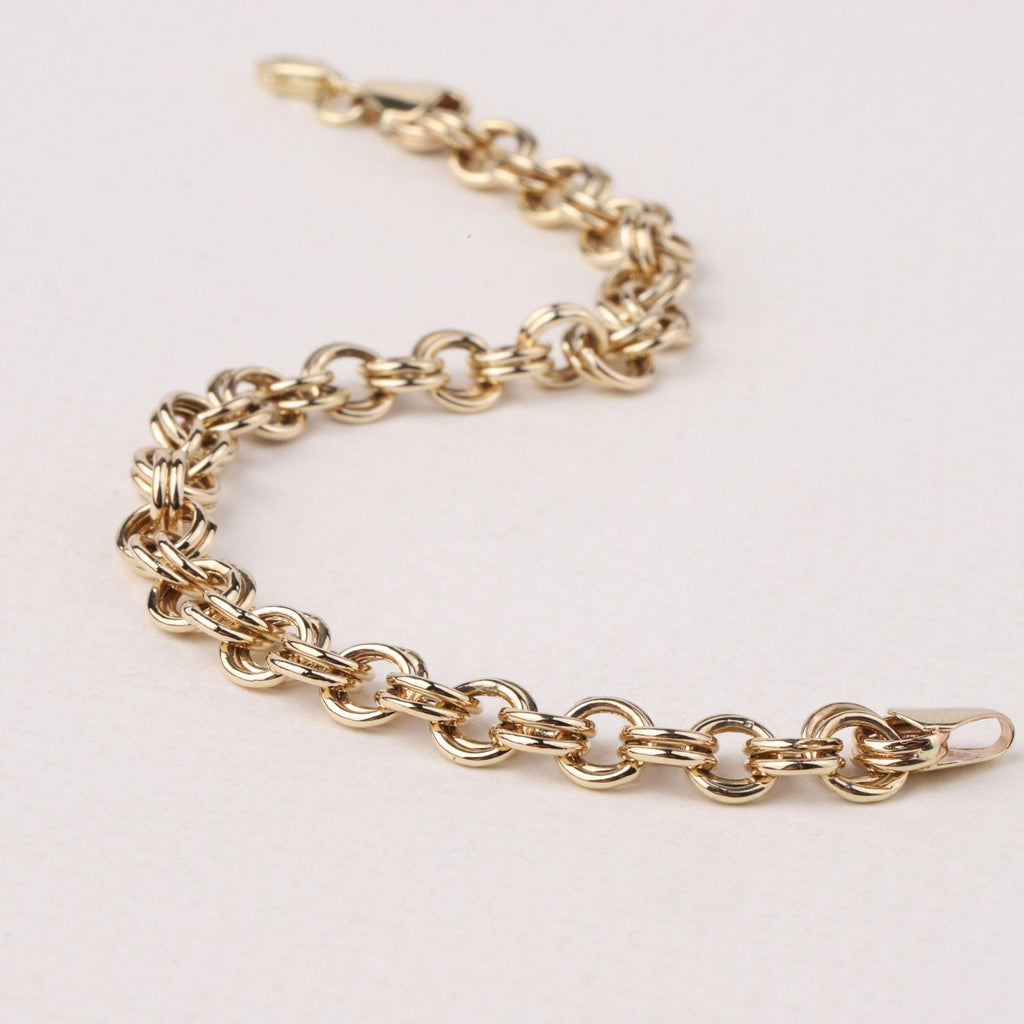 14K Gold 6mm Double Rolo Chain Bracelet, Chunky Round Link Bracelet, Bold Everyday Jewelry, Stackable Statement Bracelet, Gift for Her