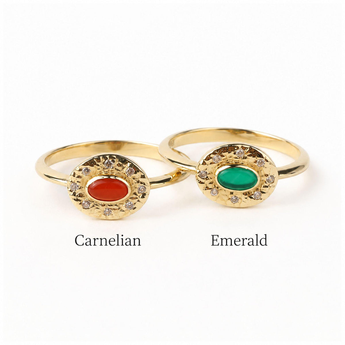 14K Gold Oval Birthstone Ring, Carnelian or Emerald Gemstone Ring, Vintage Style Halo Ring, Dainty Statement Jewelry, Gift for Her