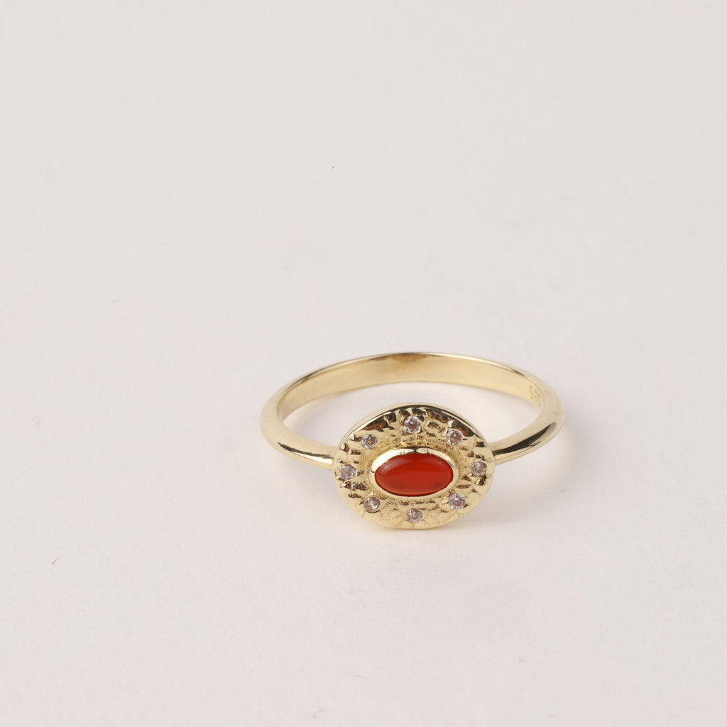 14K Gold Oval Birthstone Ring, Carnelian or Emerald Gemstone Ring, Vintage Style Halo Ring, Dainty Statement Jewelry, Gift for Her